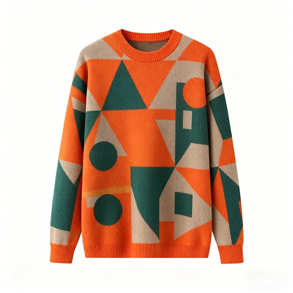 Men's Contrast Stitched Block Crew Neck Relaxed Knitted Long Sleeve Sweater