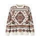 Cream Ethnic Pattern Knit Sweater with Red & Black Motifs