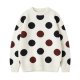 Cream Knit Sweater with Black & Burgundy Polka Dot Print