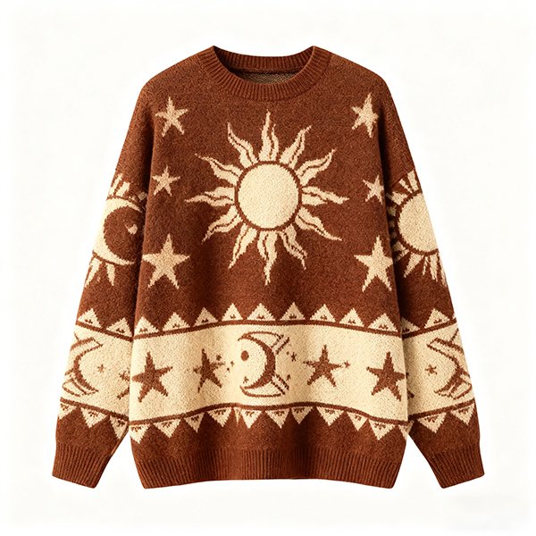 Men's Multi-Contrast Patchwork Crew Neck Oversized-Knit Long Sleeve Sweater