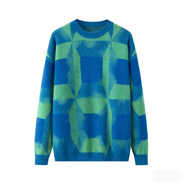 Men's Contrast Color Patchwork Crew Neck Loose Knitted Long Sleeve Men's Sweater