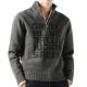 Charcoal Half-Zip Sweater with Subtle Black Letter Print