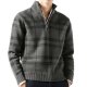 Charcoal Half-Zip Sweater with Tone-On-Tone Plaid Print
