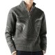 Charcoal Half-Zip Sweater with Silver Wavy Line Print