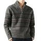 Charcoal Half-Zip Sweater with Striped Geometric Print