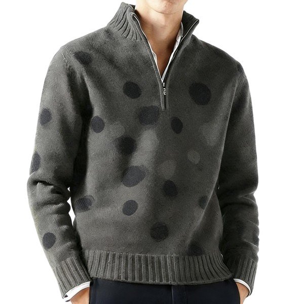 Charcoal Half-Zip Sweater with Blended Polka Dot Print