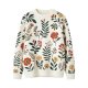 Cream Knit Sweater with Red & Yellow Floral Print